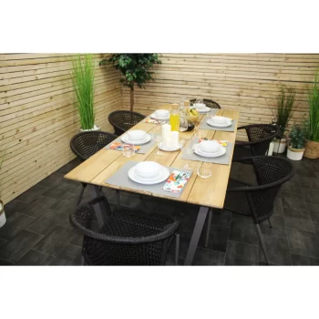 Hawk Halls' Chelsea 6 Seater Table with 6 Black/Pink Rocky Chairs, Warm Grey Aluminium.
