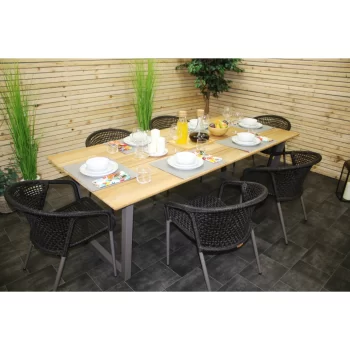 Hawk Halls' Chelsea 6 Seater Table with 6 Black/Pink Rocky Chairs, Warm Grey Aluminium.