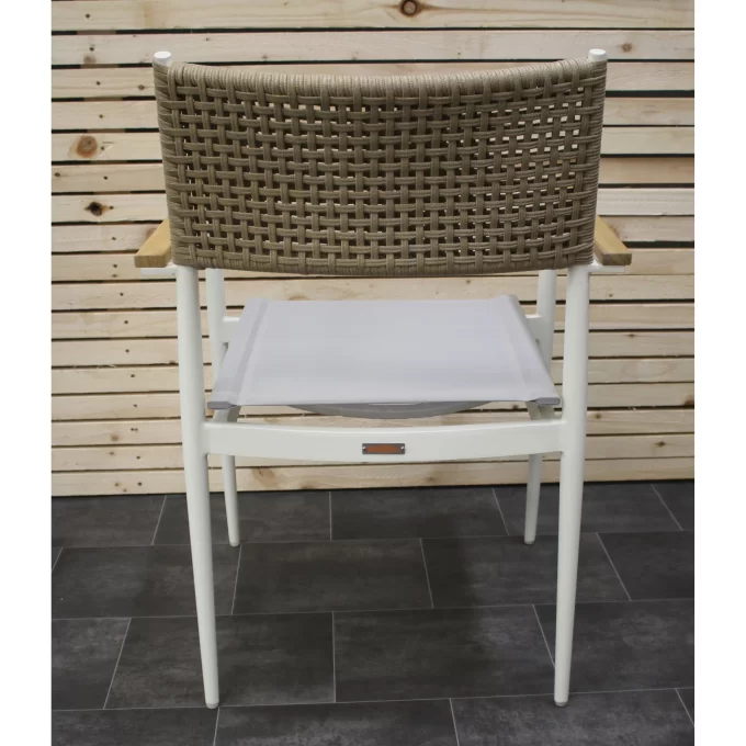 Hawk Halls' Light Brown Sardinia Chairs, White Sandy Aluminium. Close Up