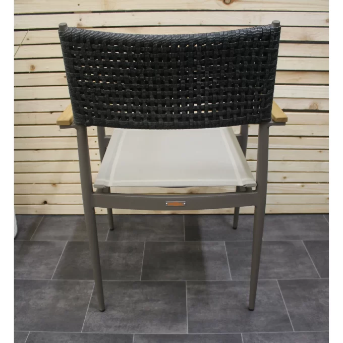Hawk Halls' Black/White Sardinia Chairs, Warm Grey Aluminium. Close Up