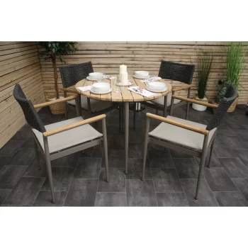 Hawk Halls' Sardina Table with 4 Black/White Sardinia Chairs, Warm Grey Aluminium.