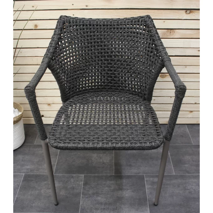 Hawk Halls' Dark Brown Kuta Chairs, Warm Grey Aluminium. Close Up