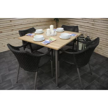 Hawk Halls' Sardina Table with 4 Dark Brown Kuta Chairs, Warm Grey Aluminium.