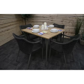 Hawk Halls' Sardina Table with 4 Dark Grey Kuta Chairs, Warm Grey Aluminium.
